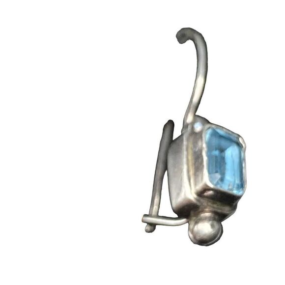 Sterling silver 925 Blue topaz emerald shaped dangle earrings wire fishhook with - Picture 8 of 12